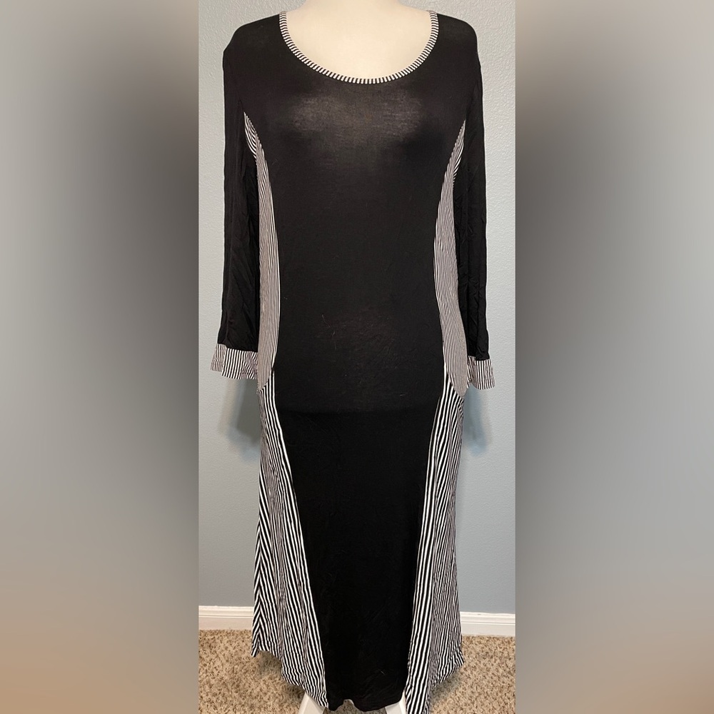 Aster By Firmiana Women's Sz M Black White Striped Midi Dress NWT Steampunk Goth